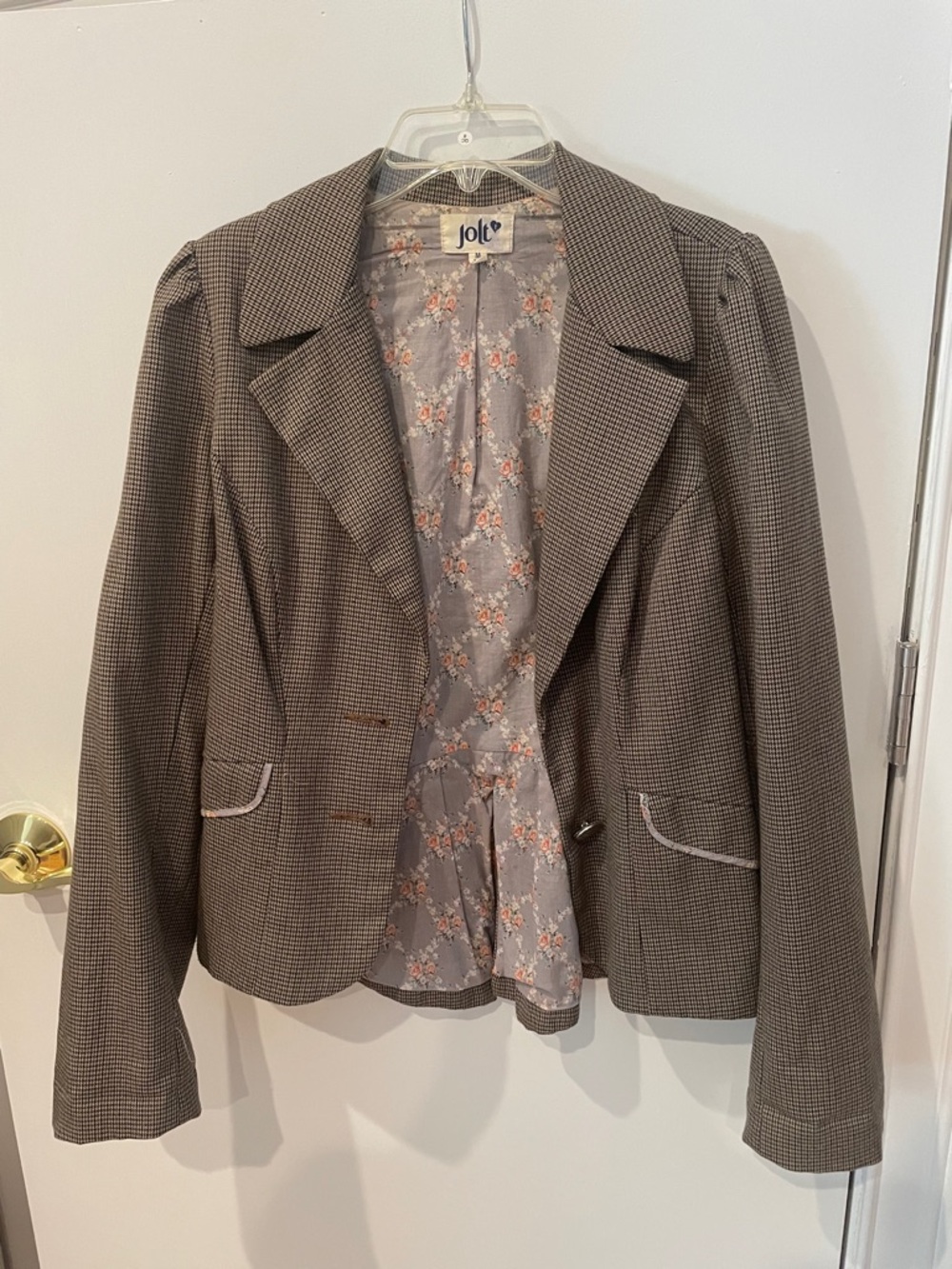 Jolt Brown Houndstooth Blazer with Floral Lining